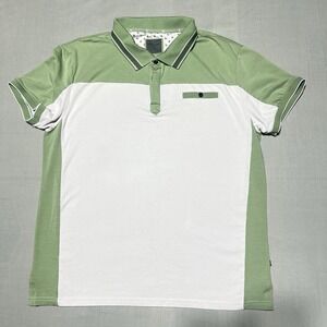 Asher Jones Men's Polo Shirt L Green White Pima Cotton Golf Short Sleeve